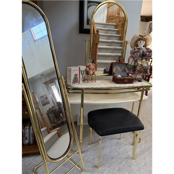 Brass Vanity Set With Mirrors And Stool