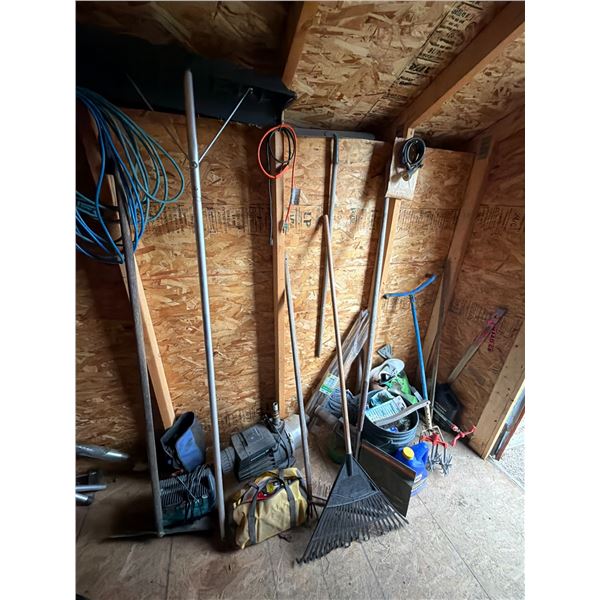 Garden Tools, Air Pump, and Shoes