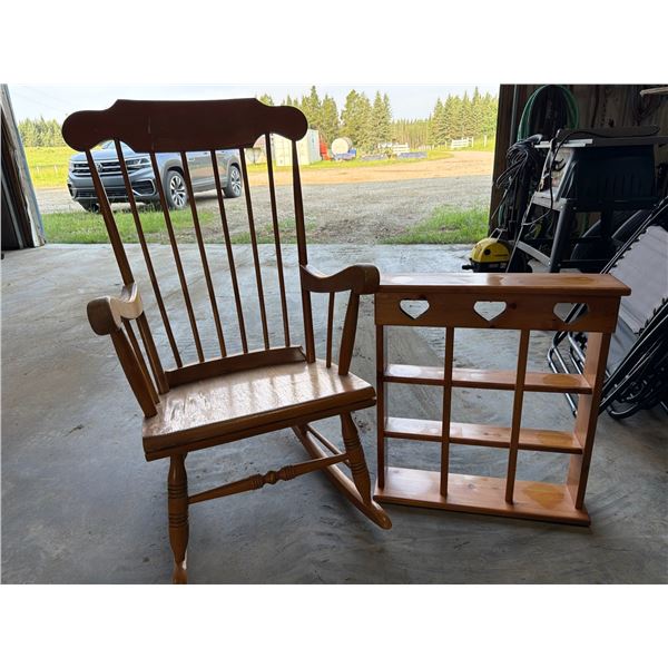 Wooden Rocking Chair and Heart Shelf Set