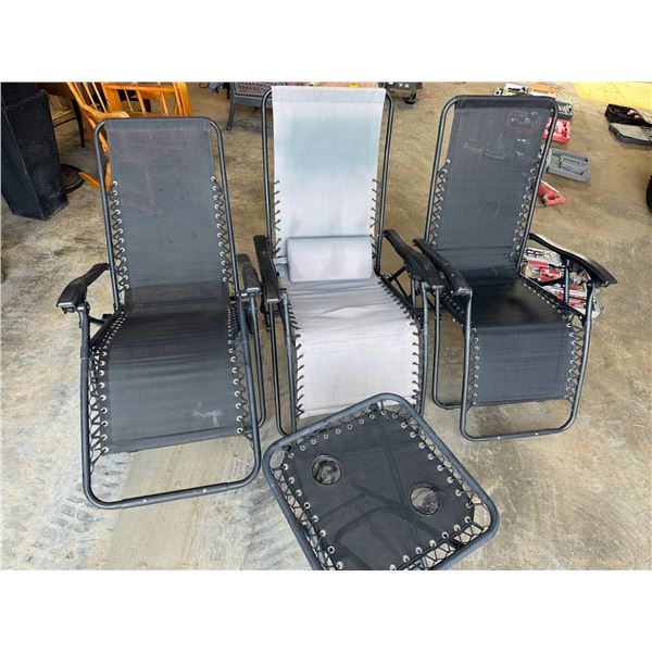 2 Black & 1 Gray Folding Lounge Chairs