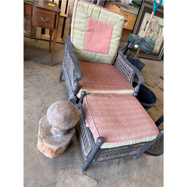 Wicker and Metal Armchair with Ottoman Set
