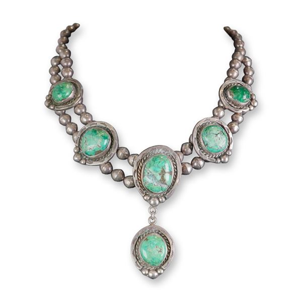 Navajo Style Sterling Silver and Turquoise Necklace