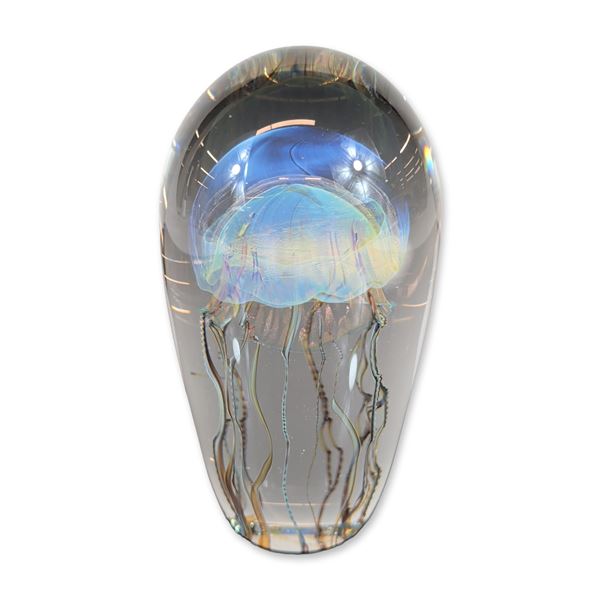 Satava Art Glass Blue Moon Jellyfish Sculpture