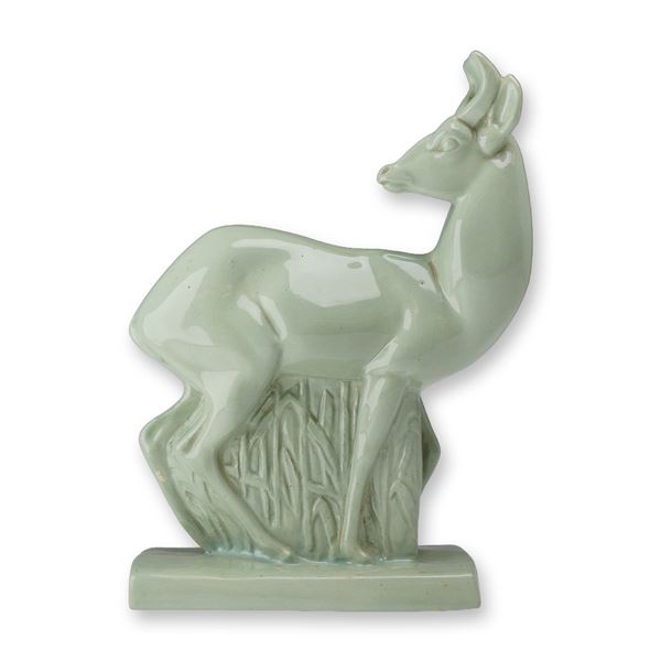 Wedgwood by John Skeaping Art Deco Celadon Glazed Figurine, Fallow Deer