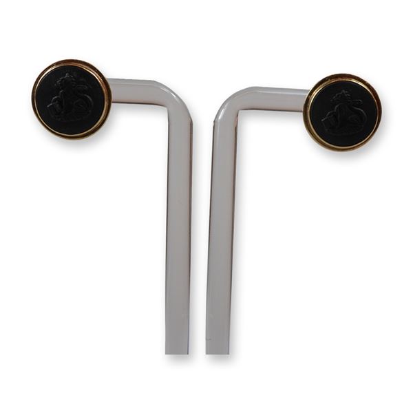 A Pair of Wedgwood Black Basalt and 14K Yellow Gold Heraldic Crest Earrings