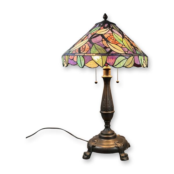 Tiffany Style Leaded Glass Table Lamp Stamped SK
