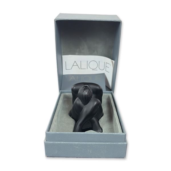 Lalique Black Crystal Seated Nude Figurine