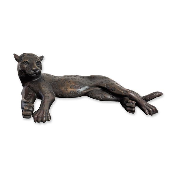 Contemporary Stylized Patinated Brass Leopard Sculpture