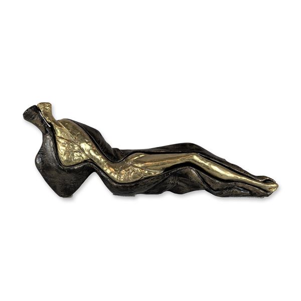 Theodoros Papagiannis (Greek b. 1942) Signed Bronze Reclining Couple Sculpture