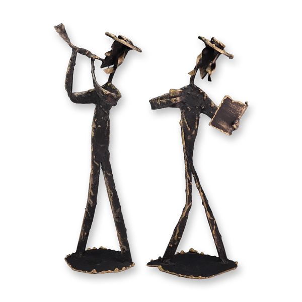 Pair of Signed Judaica Brutalist Metal Sculptures