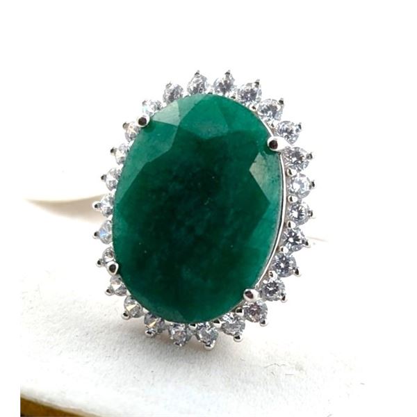 6.58 ct Certified Silver Emerald gemstone Ring ($12,424 Appraisal)