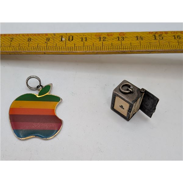 Deck of Playing Cards Silver Pendant and "Apple" Computer Pendant