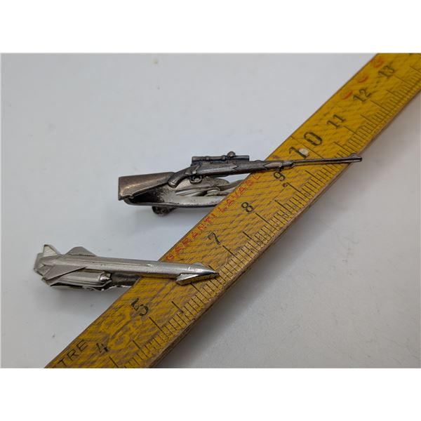 Two Hickcock Tie Pins Rifle and Spaceship (some sterling)