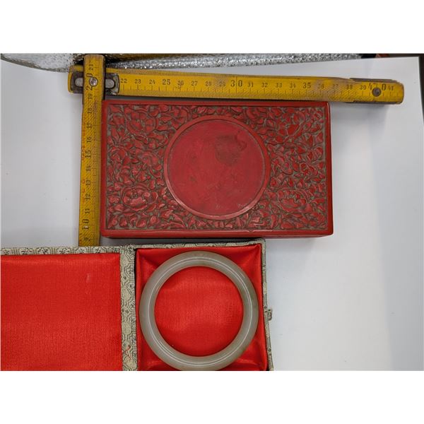 Cinnabar Carved Trinket Box and Chinese Bangle