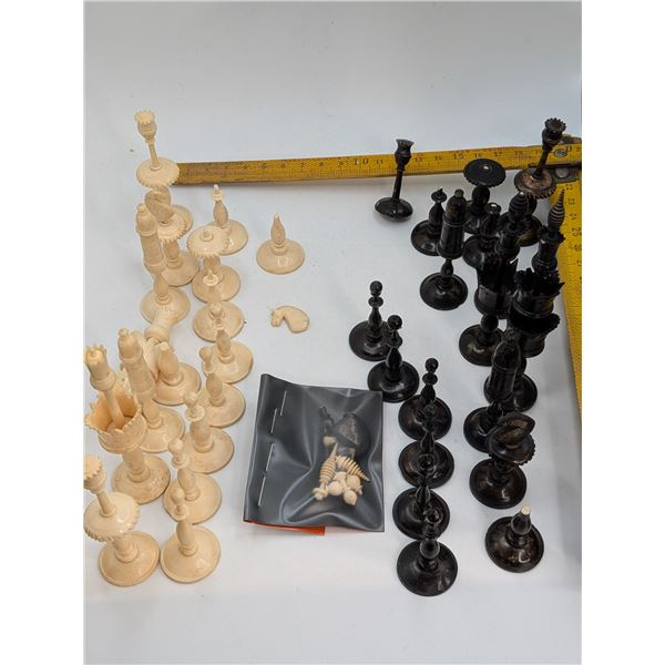 Antique Turned Bone Handmade Chess Set Incomplete