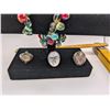 Image 1 : Beaded Wrap Bracelet / Three Sterling Rings