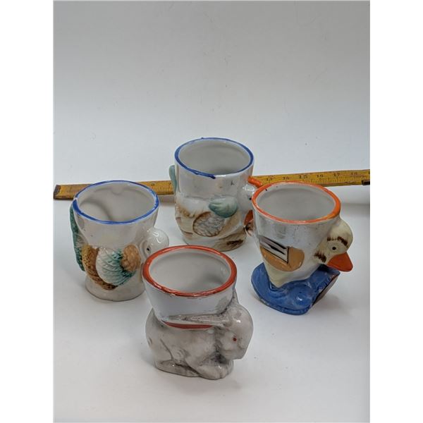 Collection of Hand Painted Japanese Egg Cups Animals
