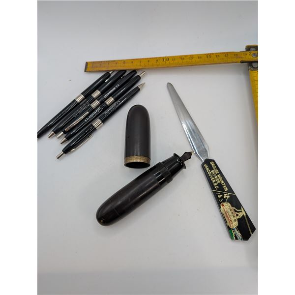 Letter Opener / Fountain Pen / Five US Gov't Ballpoint Pens