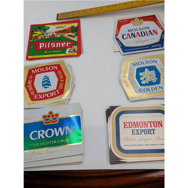 Collection of Unused Canadian Beer Labels (Edmonton Export Molson Pilsner Crown)