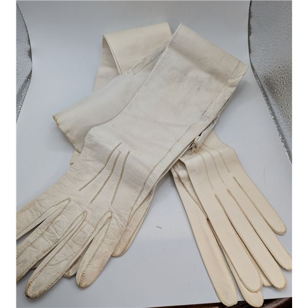 Two Pair of White Leather Gloves