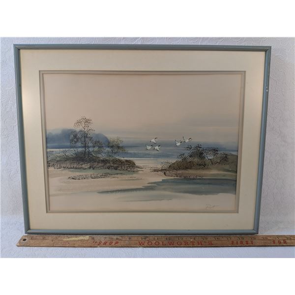 Alberta Artist Pisot Water Colour Painting Ducks Framed 19.5  x 15