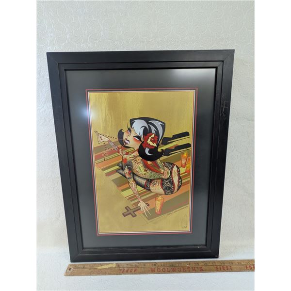 Tyson McAdoo Bite / Whip Lash Signed Print Pin up Girl Framed 18 x  23.5