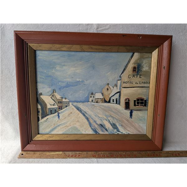 Oil on Board Labour Hotel/Cafe 19.5  x 16 After the Style of Maurice Utrillo French Approx 1900