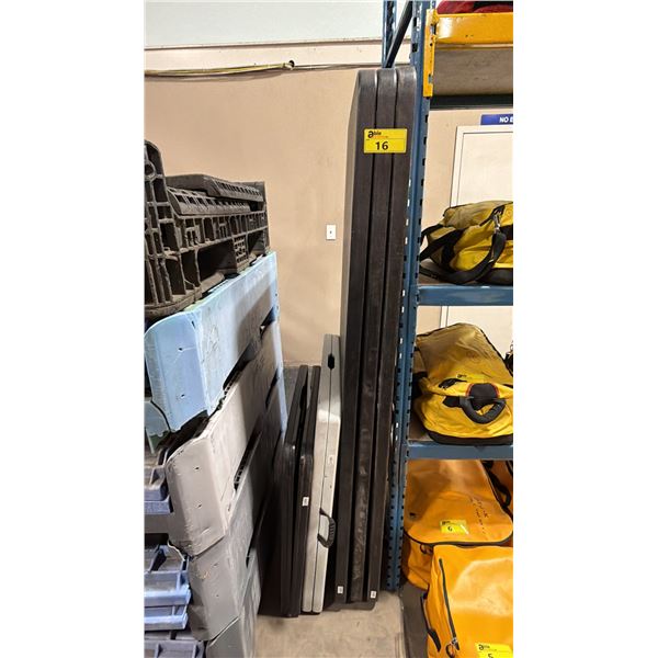 3 BLACK PLASTIC 6' FOLDING TABLES, BLACK PLASTIC 4' HALF FOLD TABLE, & WHITE PLASTIC 6' HALF FOLD