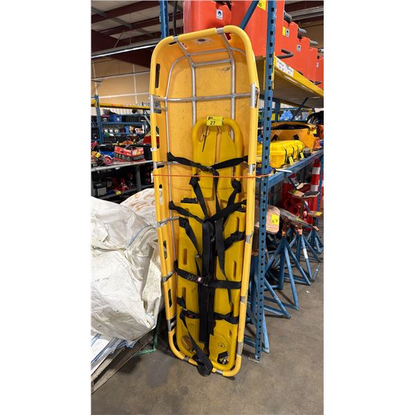 INTERNATIONAL STRETCHER SYSTEMS INC. ALUMINUM YELLOW PLASTIC COATED 80" MAN BASKET WITH ADJUSTABLE