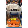 Image 1 : PLASTIC BIN OF ASSORTED RIDGID POWER TOOL BATTERIES & BATTERY CHARGERS *BIN INCLUDED*