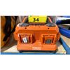 Image 2 : PLASTIC BIN OF ASSORTED RIDGID POWER TOOL BATTERIES & BATTERY CHARGERS *BIN INCLUDED*