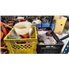 Image 2 : VGD WETJET 5 RED PLASTIC COMMERCIAL FIRE BACKPACK WATER SPRAYER, PLASTIC CRATE OF ASSORTED FUNNELS,
