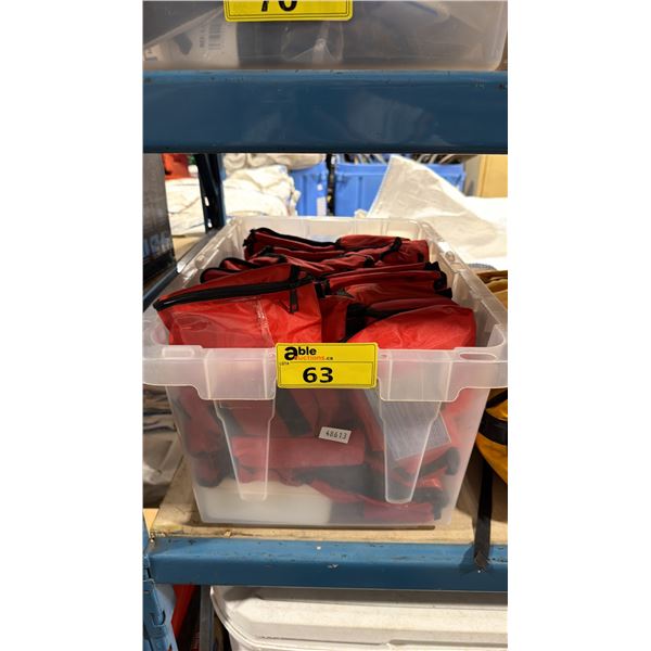 CLEAR PLASTIC BIN OF ASSORTED SMALL COMMERCIAL FIRST AID KITS IN SOFT TRANSPORT CASES *BIN INCLUDED*