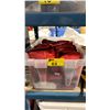 Image 1 : CLEAR PLASTIC BIN OF ASSORTED SMALL COMMERCIAL FIRST AID KITS IN SOFT TRANSPORT CASES *BIN INCLUDED*