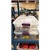 Image 1 : 2 CLEAR PLASTIC BINS OF ASSORTED FIRST AID PRODUCTS *BINS INCLUDED*