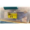 Image 2 : CLEAR PLASTIC BIN OF ASSORTED FIRST AID PRODUCTS, & 3 HARD PLASTIC PORTABLE FIRST AID KITS