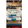Image 1 : 2 CLEAR PLASTIC BINS OF ASSORTED FIRST AID PRODUCTS *BINS INCLUDED*