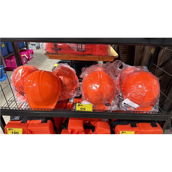 SHELF OF ORANGE ULINE PROTECTIVE HARD HATS *MUST TAKE ALL*