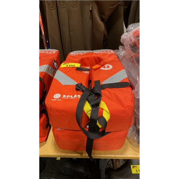 2 MUSTANG SURVIVAL SOLAS TYPE 1 ADULT LIFE JACKETS