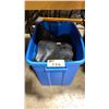 Image 1 : BLUE PLASTIC BIN OF ASSORTED PAIRS OF STEEL TOE AND RUBBER GUM BOOTS *BIN INCLUDED*