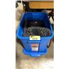 Image 1 : BLUE PLASTIC BIN OF ASSORTED PAIRS OF STEEL TOE AND RUBBER GUM BOOTS *BIN INCLUDED*
