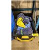 Image 1 : BLACK PLASTIC BIN OF ASSORTED BED ROLLS, COVERALLS, & DRY SUITS *BIN INCLUDED*
