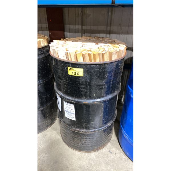 BLACK METAL BARREL OF ASSORTED SIZE HEMLOCK WOOD PCS *METAL BARREL INCLUDED*