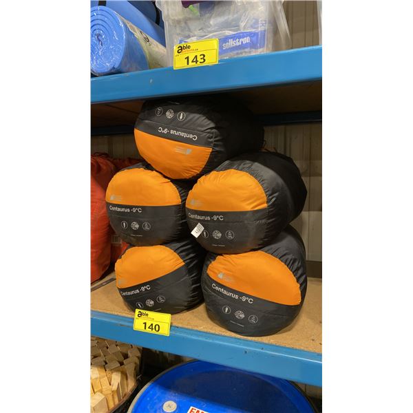 5 MOUNTAIN EQUIPMENT COMPANY -9 DEGREE RATED SLEEPING BAGS IN SOFT TRANSPORT BAGS