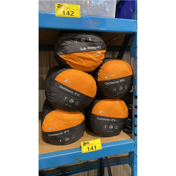 5 MOUNTAIN EQUIPMENT COMPANY -9 DEGREE RATED SLEEPING BAGS IN SOFT TRANSPORT BAGS
