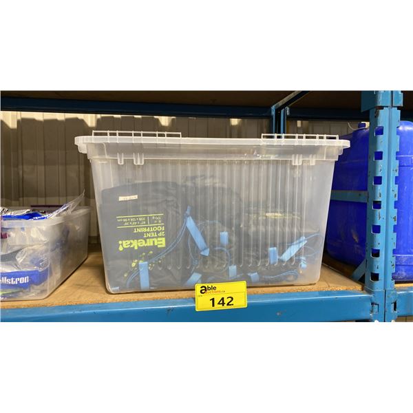 CLEAR PLASTIC BIN OF EUREKA 2P TENT FOOTPRINTS IN SOFT TRANSPORT BAGS *BIN INCLUDED*