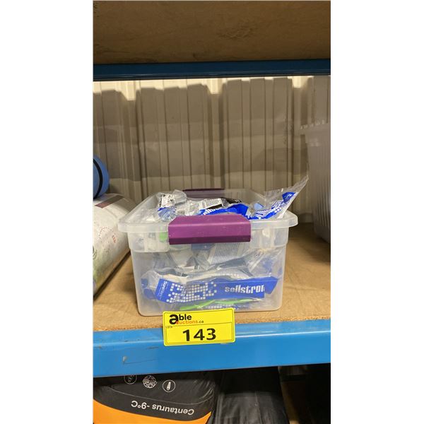 CLEAR PLASTIC BIN OF INDUSTRIAL SAFETY GLASSES *BIN INCLUDED*
