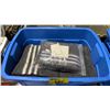 Image 1 : BLUE PLASTIC BIN OF GREY WOOL FIRST AID BLANKETS *BIN INCLUDED*
