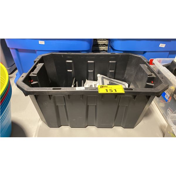 BLACK PLASTIC BIN OF HYTERA HANDHELD RADIOS, & AMOUR-X PROTECTIVE CASES *BIN INCLUDED*