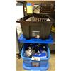 Image 1 : 2 PLASTIC BINS OF ASSORTED OUTDOOR DISHWARE & ITEMS *BINS INCLUDED*
